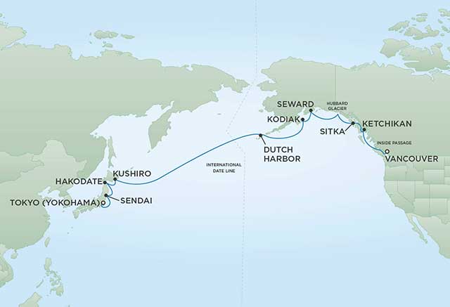 Regent Cruises | 19-Nights from Vancouver to Tokyo Cruise Iinerary Map