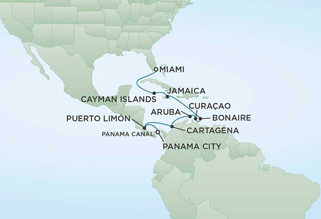 Regent Cruises | 12-Nights from Miami to Panama City Cruise Iinerary Map