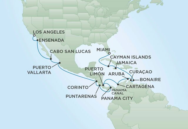 Regent Cruises | 22-Nights from Miami to Los Angeles Cruise Iinerary Map