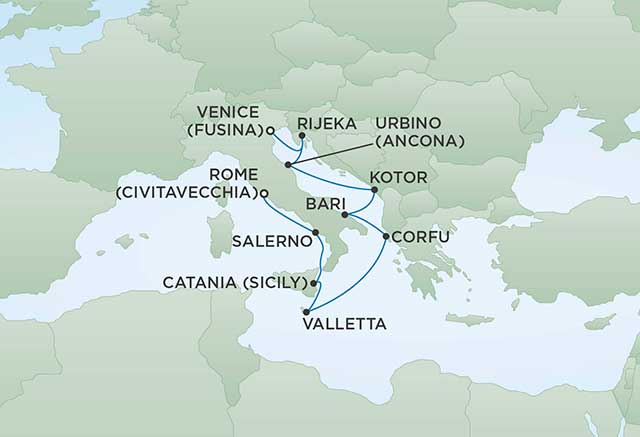 Regent Cruises | 10-Nights from Venice to Rome Cruise Iinerary Map