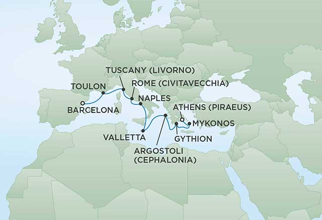 Regent Cruises | 10-Nights from Barcelona to Athens Cruise Iinerary Map