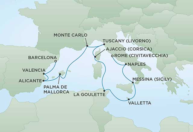 Regent Cruises | 14-Nights from Rome to Barcelona Cruise Iinerary Map