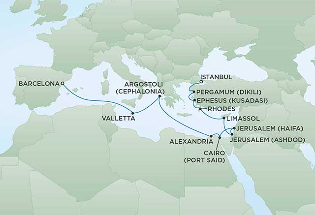 Regent Cruises | 14-Nights from Barcelona to Istanbul Cruise Iinerary Map
