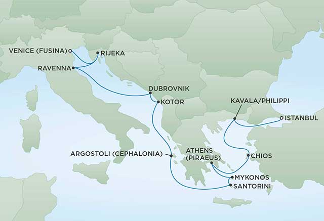Regent Cruises | 12-Nights from Istanbul to Venice Cruise Iinerary Map