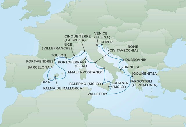 Regent Cruises | 20-Nights from Venice to Barcelona Cruise Iinerary Map