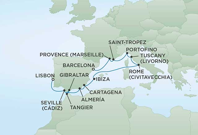 Regent Cruises | 9-Nights from Rome to Barcelona Cruise Iinerary Map