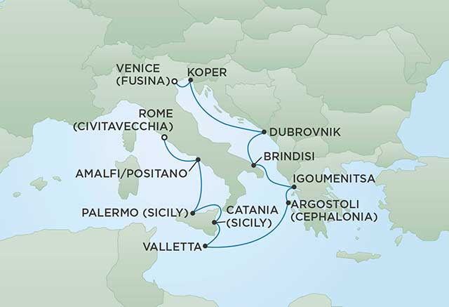 Regent Cruises | 11-Nights from Venice to Rome Cruise Iinerary Map