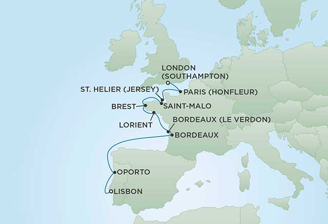 Regent Cruises | 10-Nights from Lisbon to London Cruise Iinerary Map