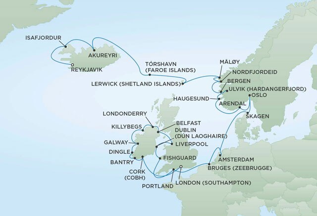 Regent Cruises | 32-Nights from Reykjavik to Amsterdam Cruise Iinerary Map