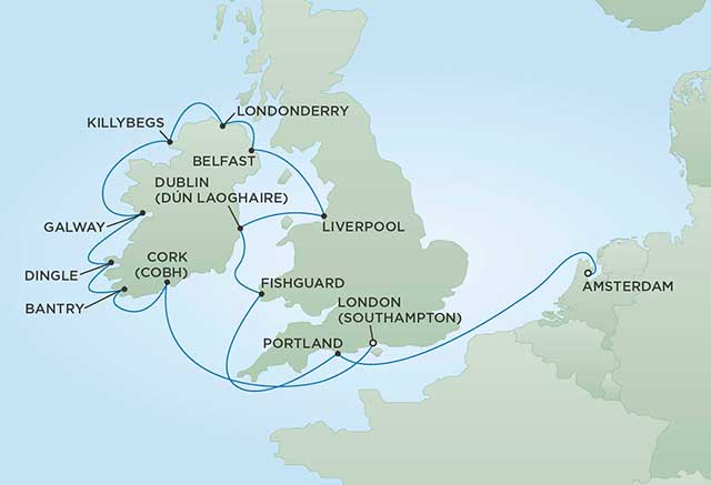 Regent Cruises | 14-Nights from London to Amsterdam Cruise Iinerary Map