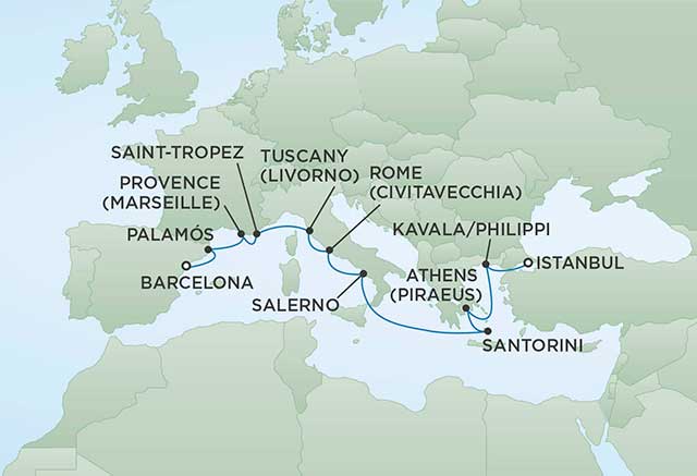 Regent Cruises | 12-Nights from Barcelona to Istanbul Cruise Iinerary Map