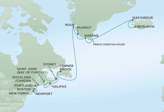 Regent Cruises | 18-Nights from New York to Reykjavik Cruise Iinerary Map