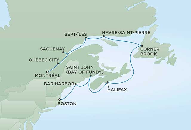 Regent Cruises | 11-Nights from Montreal to Boston Cruise Iinerary Map