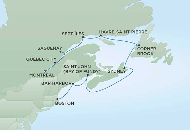 Regent Cruises | 11-Nights from Boston to Montreal Cruise Iinerary Map
