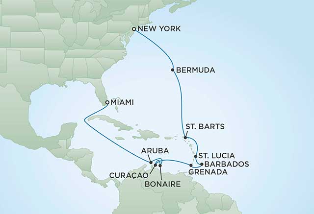 Regent Cruises | 15-Nights from New York to Miami Cruise Iinerary Map
