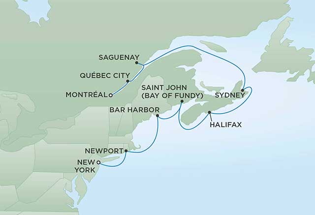 Regent Cruises | 11-Nights from Montreal to New York Cruise Iinerary Map