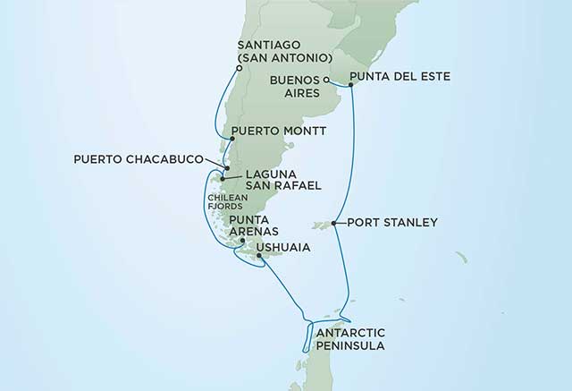 Regent Cruises | 18-Nights from Buenos Aires to Santiago Cruise Iinerary Map