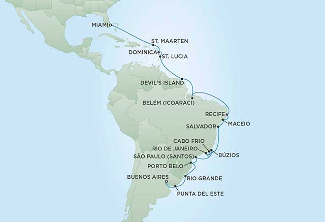 Regent Cruises | 24-Nights from Buenos Aires to Miami Cruise Iinerary Map