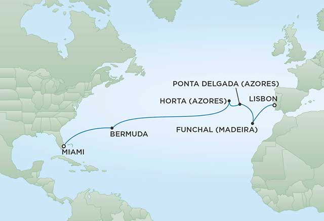 Regent Cruises | 14-Nights from Miami to Lisbon Cruise Iinerary Map