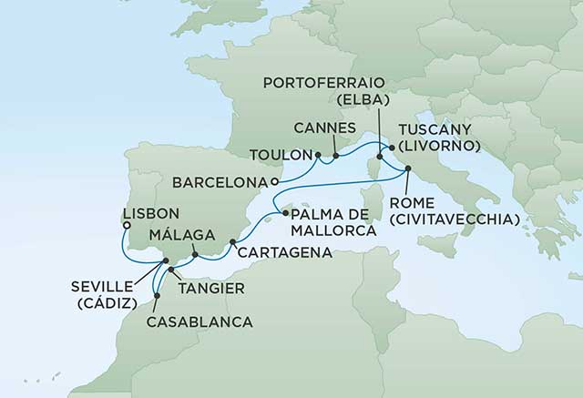 Regent Cruises | 14-Nights from Lisbon to Barcelona Cruise Iinerary Map