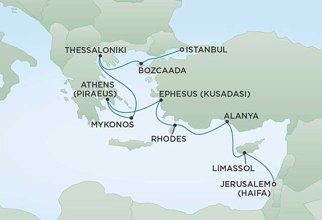 Regent Cruises | 13-Nights from Istanbul to Jerusalem Cruise Iinerary Map