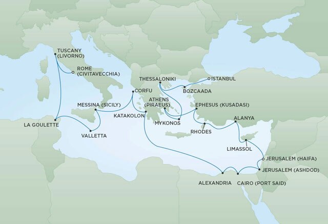 Regent Cruises | 24-Nights from Istanbul to Rome Cruise Iinerary Map
