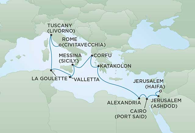 Regent Cruises | 11-Nights from Jerusalem to Rome Cruise Iinerary Map