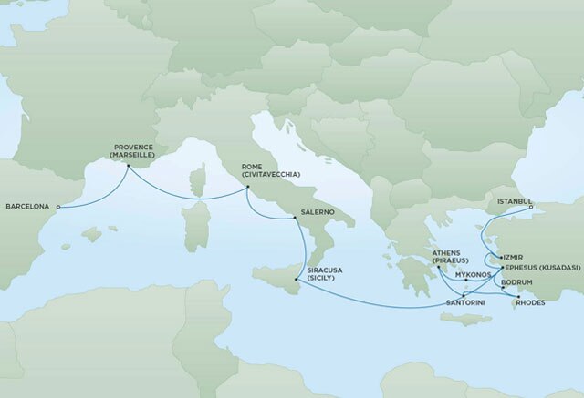 Regent Cruises | 17-Nights from Barcelona to Istanbul Cruise Iinerary Map