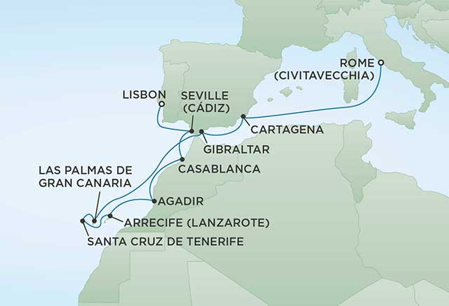 Regent Cruises | 12-Nights from Rome to Lisbon Cruise Iinerary Map