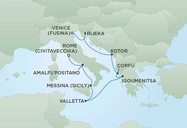 Regent Cruises | 10-Nights from Rome to Venice Cruise Iinerary Map