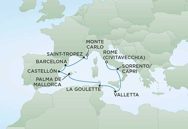 Regent Cruises | 10-Nights from Monte-Carlo to Rome Cruise Iinerary Map