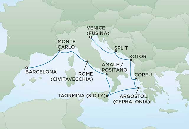 Regent Cruises | 10-Nights from Venice to Barcelona Cruise Iinerary Map