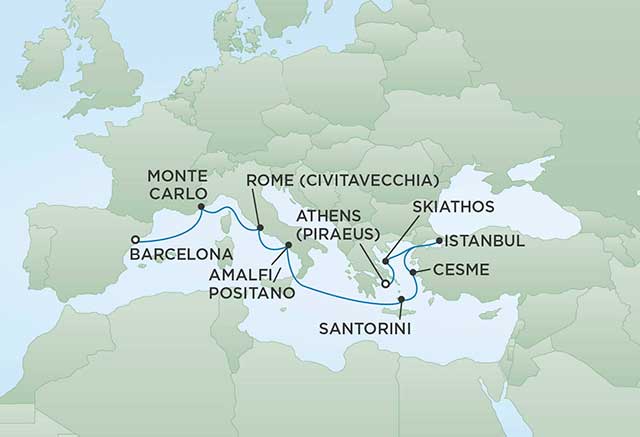 Regent Cruises | 12-Nights from Athens to Barcelona Cruise Iinerary Map