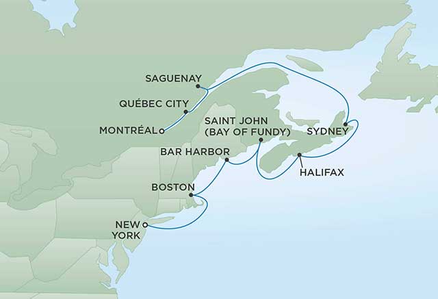 Regent Cruises | 11-Nights from New York to Montreal Cruise Iinerary Map