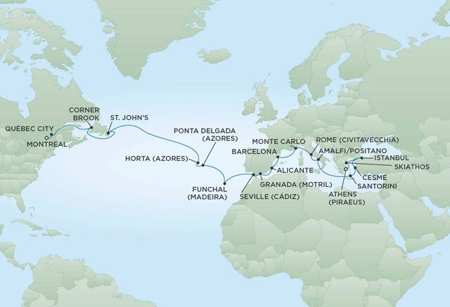 Regent Cruises | 28-Nights from Athens to Montreal Cruise Iinerary Map