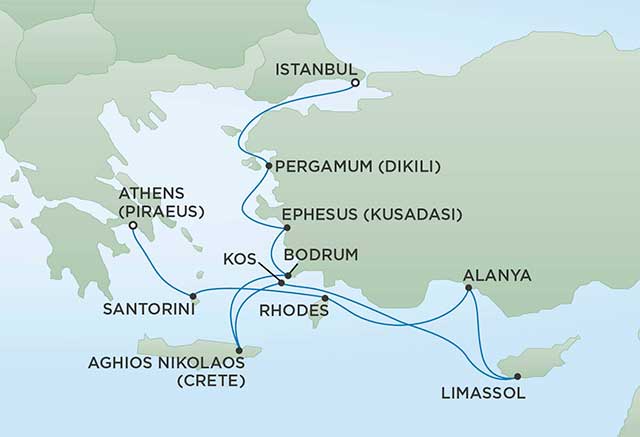 Regent Cruises | 11-Nights from Athens to Istanbul Cruise Iinerary Map