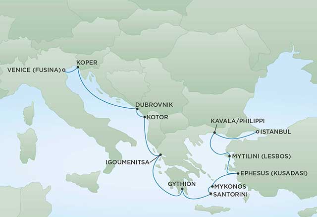 Regent Cruises | 14-Nights from Istanbul to Venice Cruise Iinerary Map