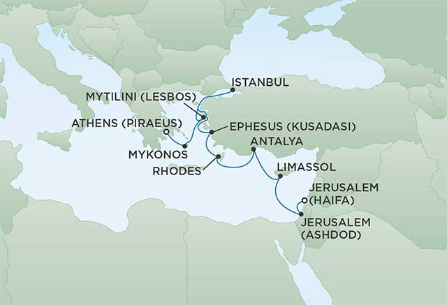 Regent Cruises | 12-Nights from Jerusalem to Athens Cruise Iinerary Map