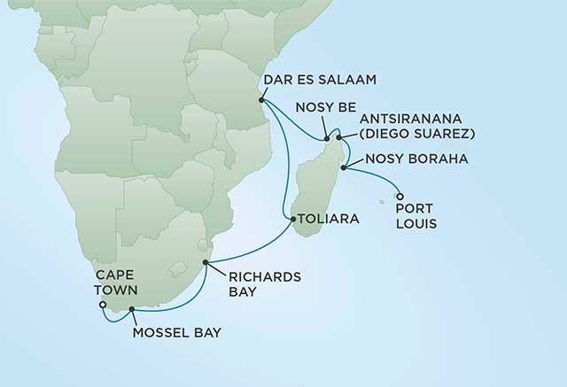Regent Cruises | 16-Nights from Port Louis to Cape Town Cruise Iinerary Map