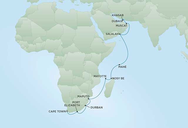 Regent Cruises | 20-Nights from Cape Town to Dubai Cruise Iinerary Map