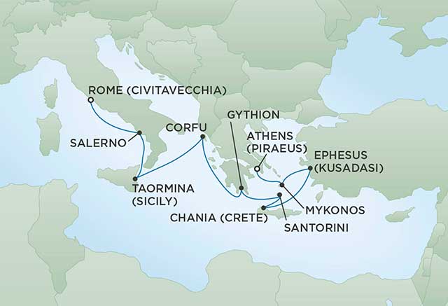 Regent Cruises | 10-Nights from Athens to Rome Cruise Iinerary Map