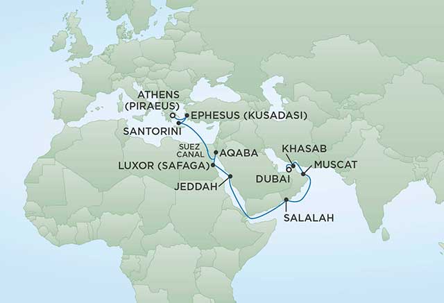 Regent Cruises | 18-Nights from Dubai to Athens Cruise Iinerary Map