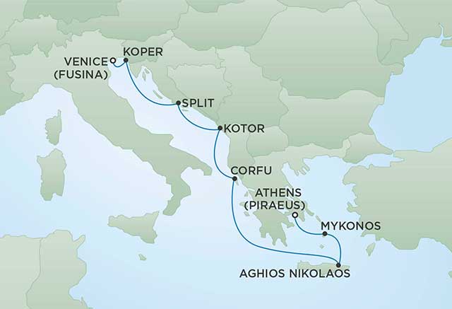 Regent Cruises | 10-Nights from Athens to Venice Cruise Iinerary Map