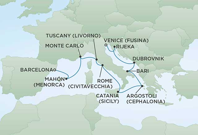 Regent Cruises | 12-Nights from Venice to Barcelona Cruise Iinerary Map