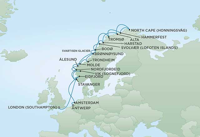 Regent Cruises | 20-Nights from London to Antwerp Cruise Iinerary Map