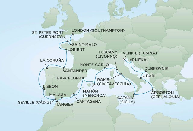 Regent Cruises | 24-Nights from Venice to London Cruise Iinerary Map