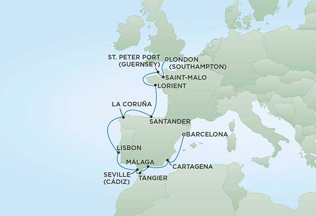 Regent Cruises | 12-Nights from Barcelona to London Cruise Iinerary Map