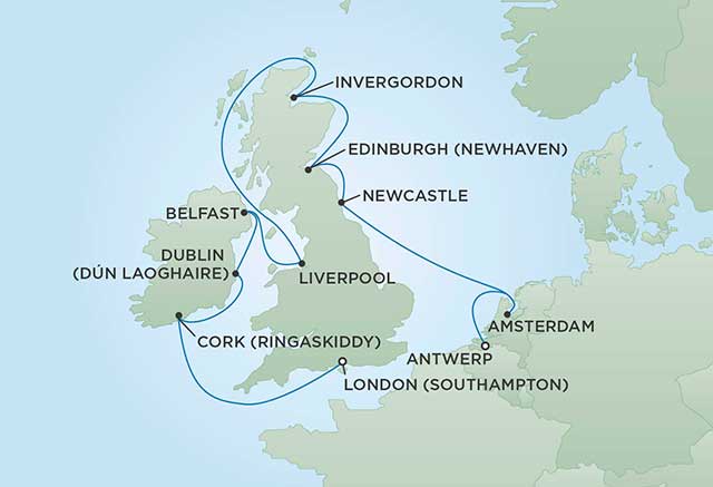 Regent Cruises | 11-Nights from Antwerp to London Cruise Iinerary Map