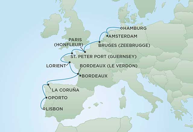 Regent Cruises | 12-Nights from Hamburg to Lisbon Cruise Iinerary Map